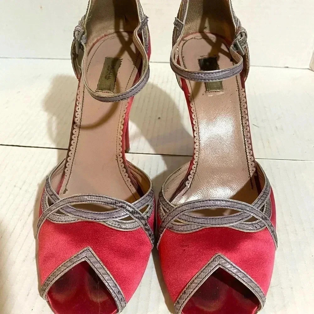 Prada pink satin & snakeskin high heel size 38.5